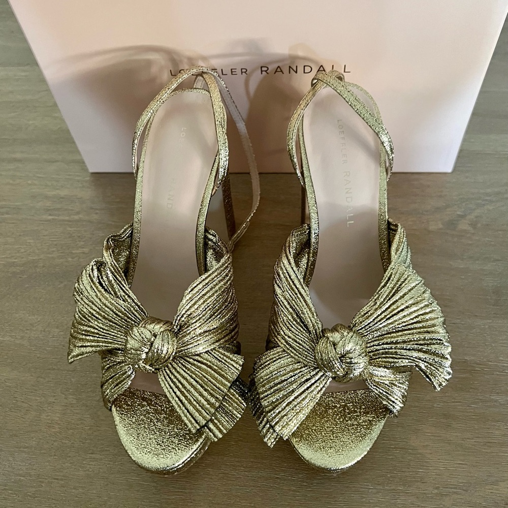 Loeffler Randall Metallic Gold Bow Slingback Heels